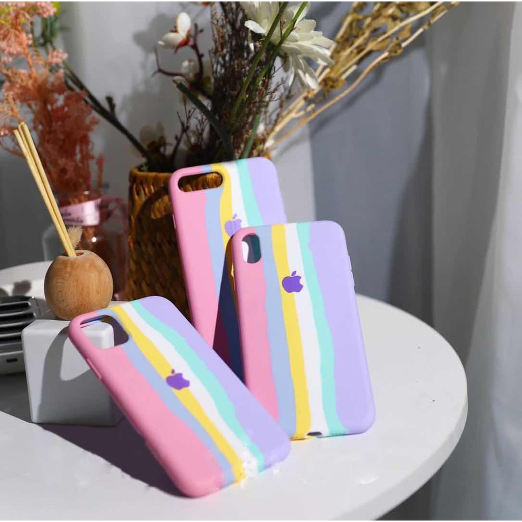 Soft Case Bahan Silikon Warna Pastel Pelangi Untuk Iphone 11 12 6g7g