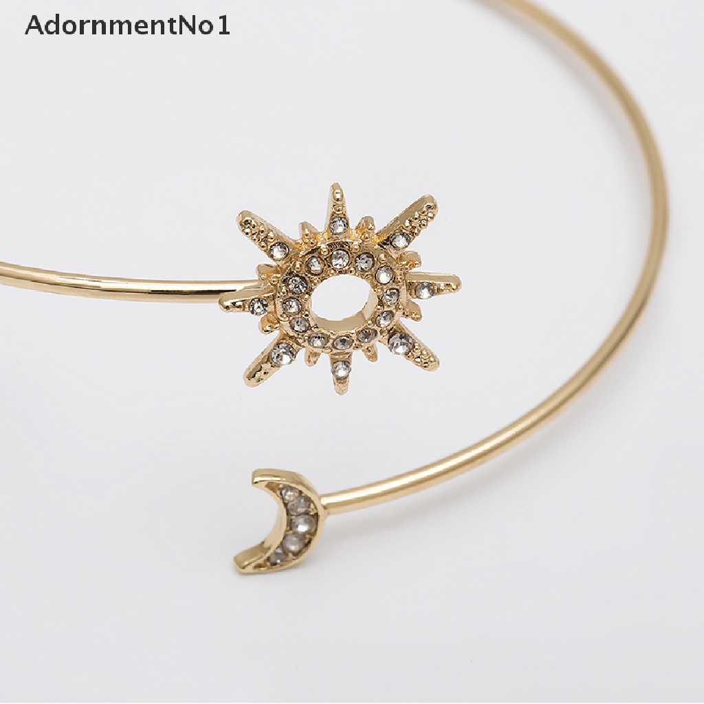 (AdornmentNo1) Gelang Bangle Cuff Lengan Atas Desain Bintang / Bulan Hias Zircon / Berlian Imitasi Untuk Wanita