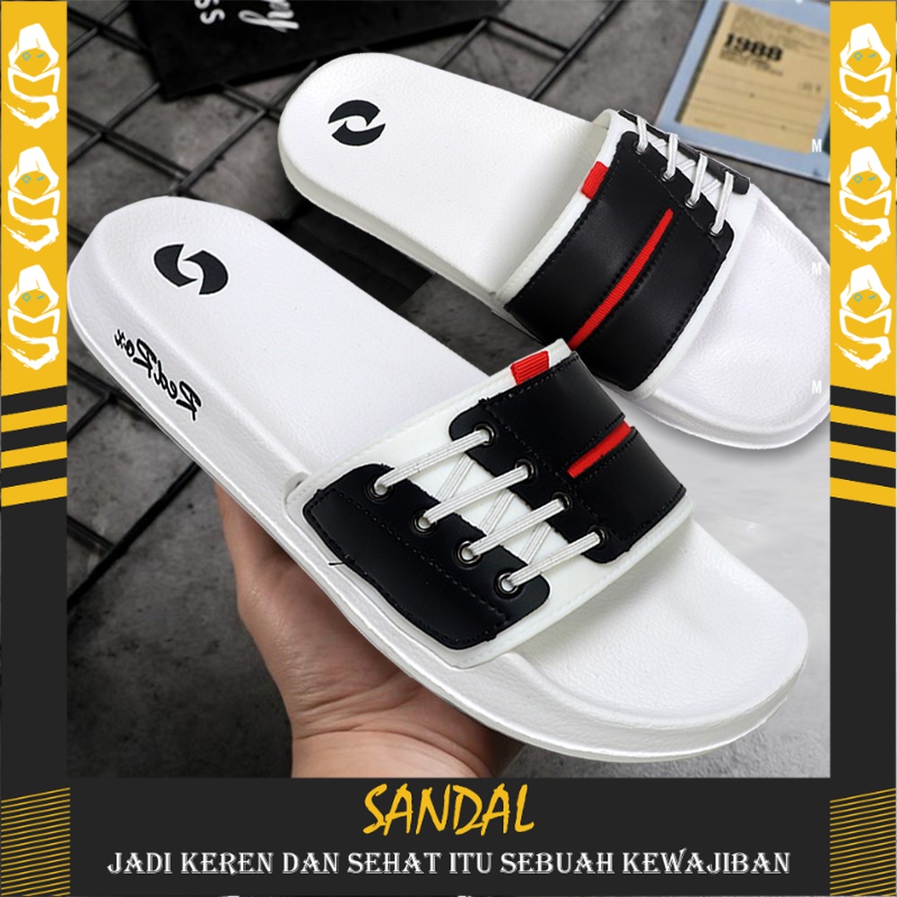 Sandal Slop karvil Sndal Pria Slide homiped White & Black Original  - Vorka