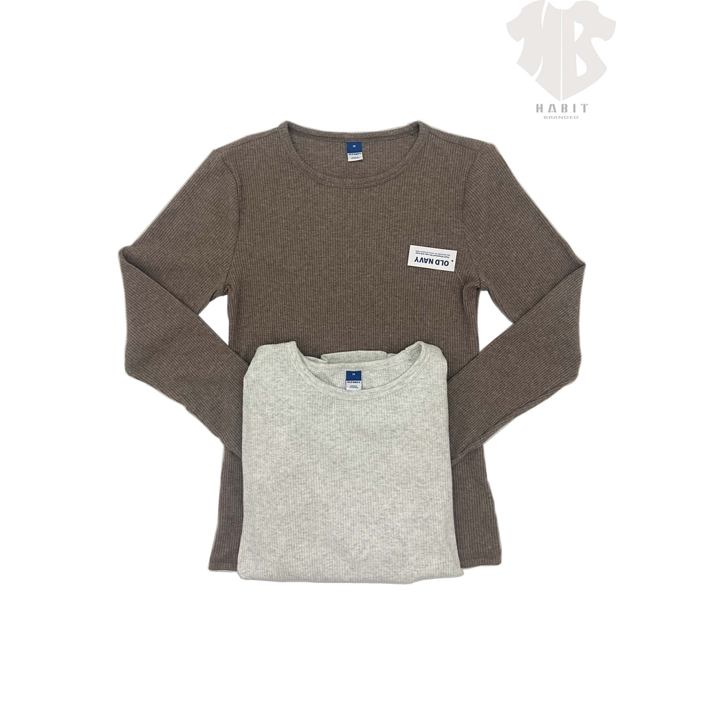 Old Navy Cozy Rib-Knit Long Sleeve | Kaos Waffle Lengan Panjang Wanita