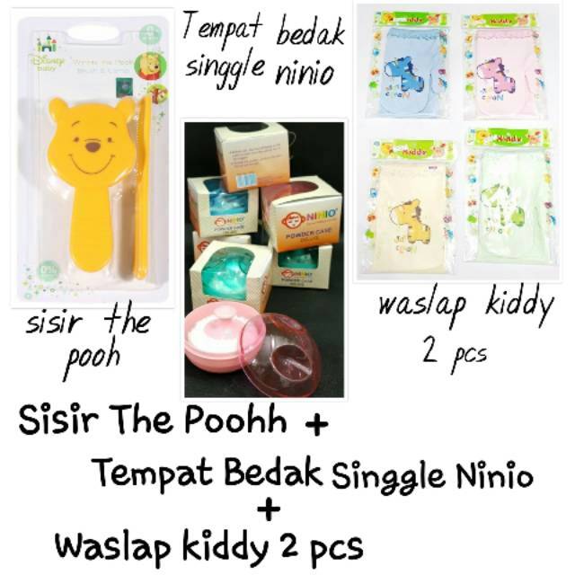 BABY BATH SET SISIR POOH + TPT BEDAK SINGLE + WASLAP 2 PCS F1