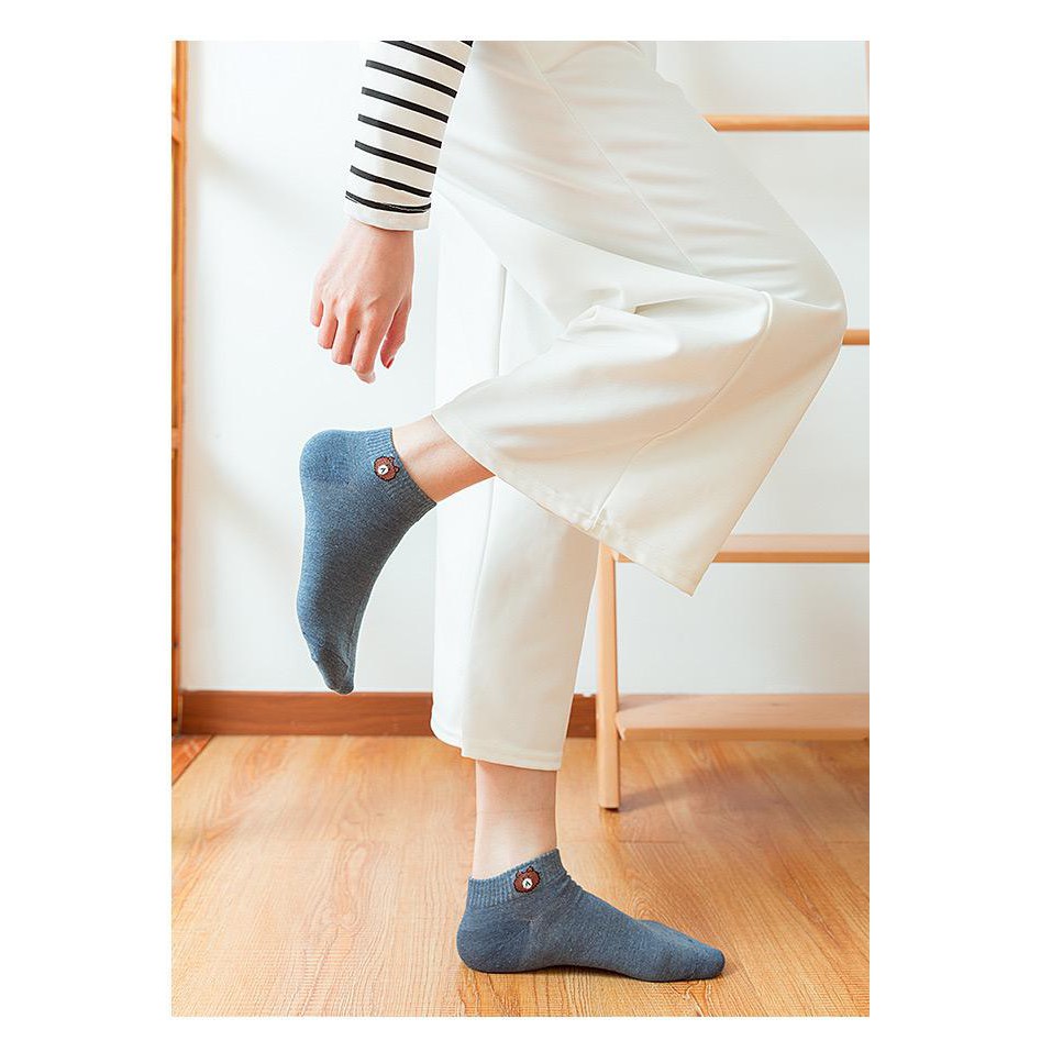 INDOMINI Kaos Kaki Ankle Beruang Kaos Kaki Pendek Semata Kaki Motif Brown Line Unisex R109-6