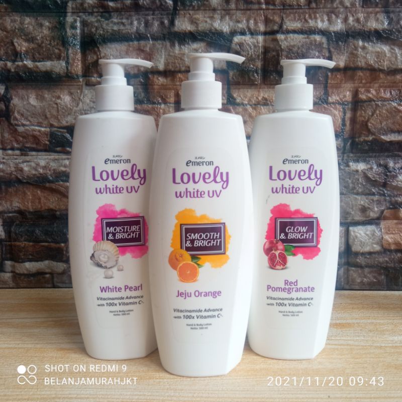 (FREE BUBBLE/BOX) Hand Body EMERON LOVELY WHITE UV 500ML Whitening Lotion Pemutih Badan