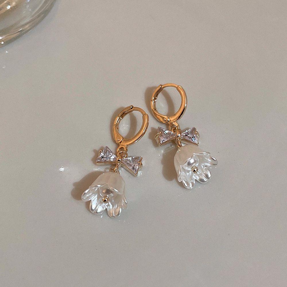 Mxbeauty Anting Hoop Wanita Trendi Untuk Perempuan Bunga Busur Zirkon Kristal Menjuntai Drop Earrings