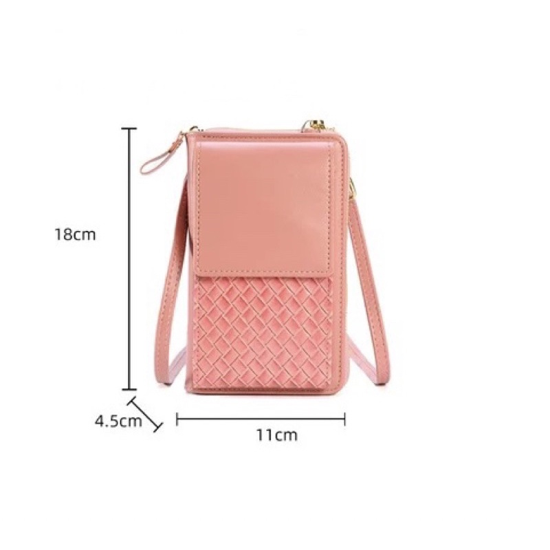 Tas Selempang Kulit Wanita Dompet Hp Cewek Woven Patern Mini Bag YM 6128