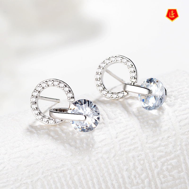 [Ready Stock]925 Silver Exquisite Shining Diamond Ear Studs Simple Graceful