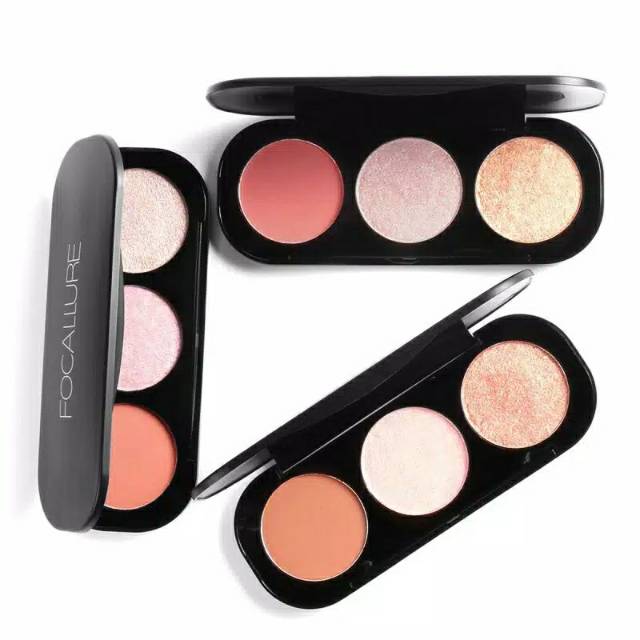 FOCALLURE 3 Colors Blush & Highlighter Palette Face Highlighter