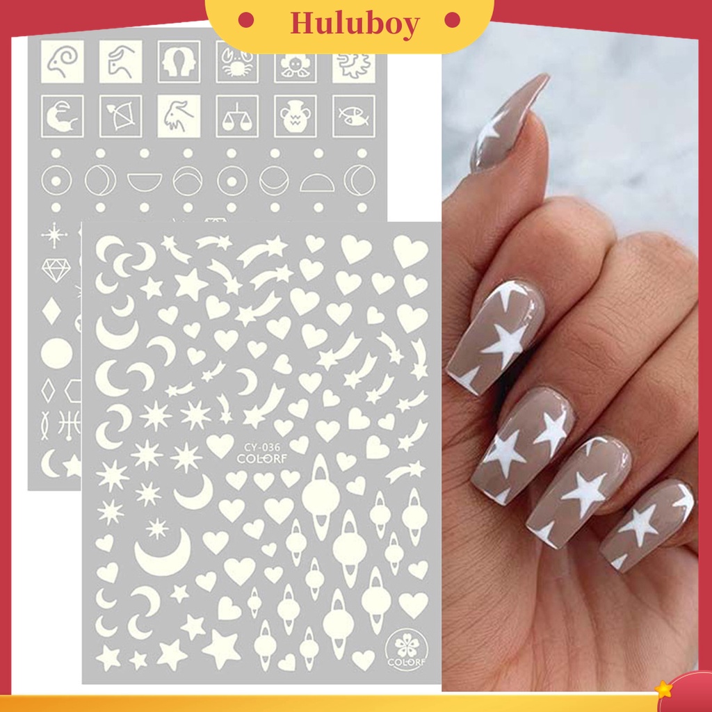 Huluboy Huluboy♡ 1 Lembar Stiker Kuku 3D Luminous Glow In The Dark Untuk Manicure