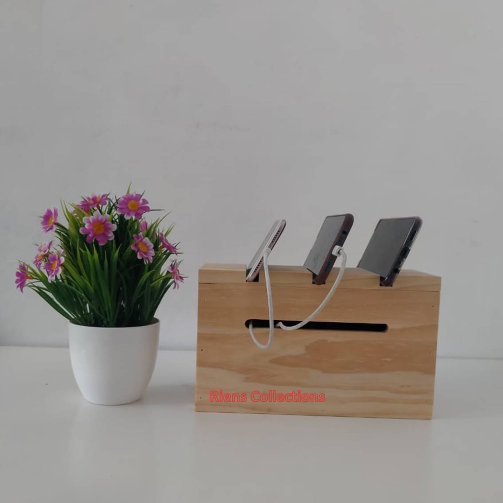 Cable Storage Box Organizer Kabel Wire Management Box Cable Kotak Charger Estetik Kayu Pinus. RIENS COLLECTIONS