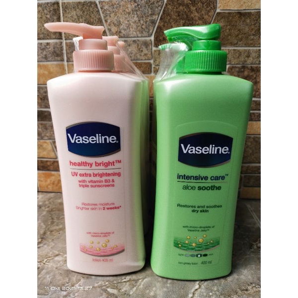 Vaseline Hand & body lotion 400ml intensive care aloe shoote (hijau)