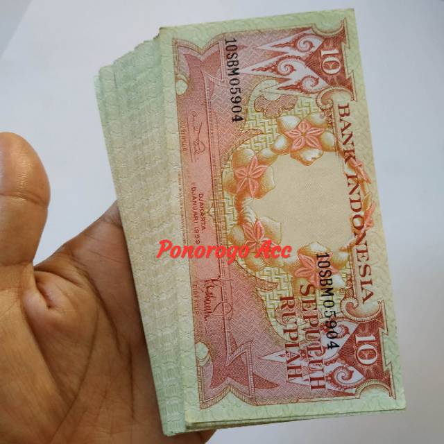 (GRESS) Uang kuno 10 rupiah seri bunga tahun 1959 untuk bahan mahar nikah 20 rupiah 2020 rupiah