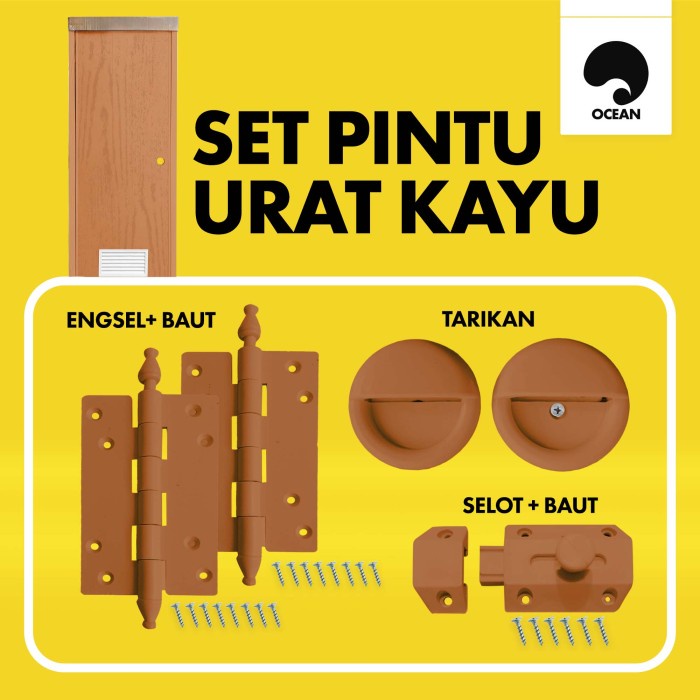 PINTU KAMAR MANDI / PINTU PVC URAT KAYU | 1 SET - OCEAN