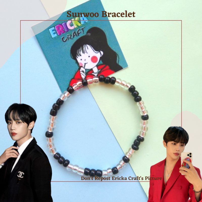 BLACK & GLASS BRACELET SUNWOO THE BOYZ BEADS GELANG MANIK HITAM BENING MOTE BY ERICKA CRAFT