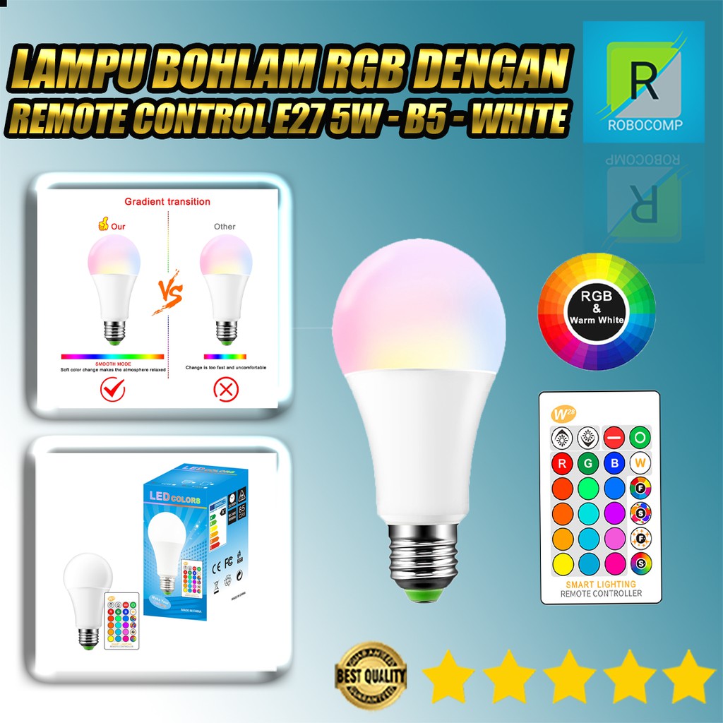Lampu Bohlam RGB dengan Remote Control E27 5W BONDA B5