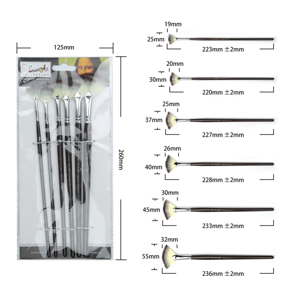 Timekey 6pcs / set Kuas Lukis Cat Air Bentuk Kipas Bulu Nilon A1I2