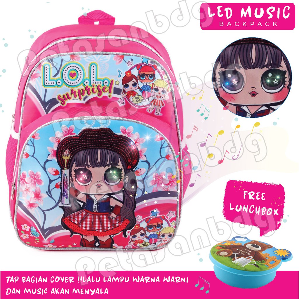 PTS - Ransel Sekolah Anak Sequin Karakter LOL SURPRISE - SAKURA - RANSEL LED MUSIK + FREE LUNCHBOX