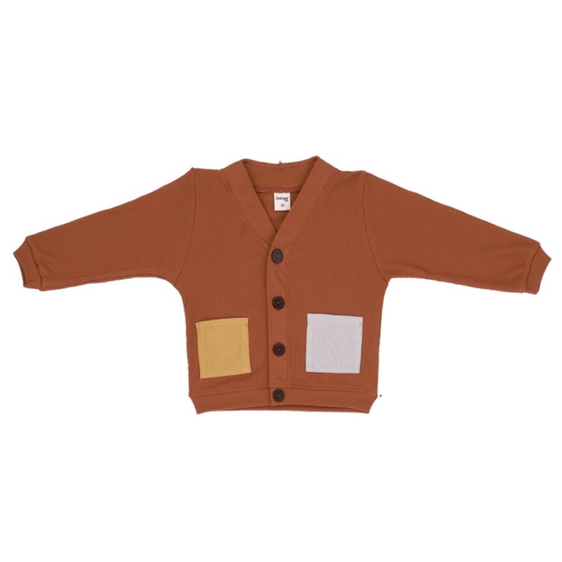 DIALOGUE BABY Two Tone Pocket Cardigan Waffle