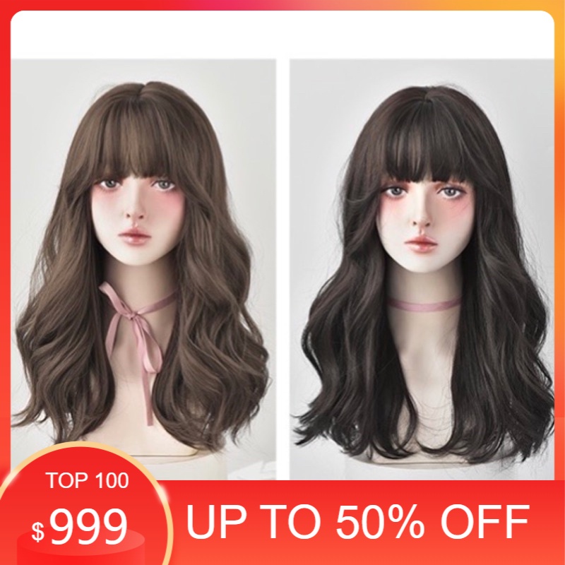 Wig Hairclip Pendek Poni wig rambut Palsu Wanita panjang pendek sintetis Alus
