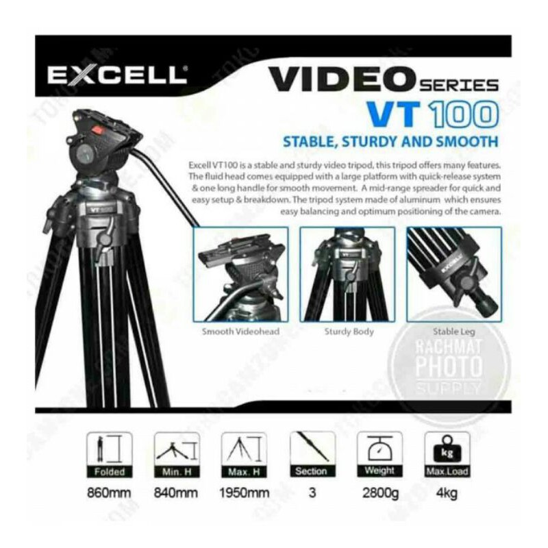 Tripod Excell VT-100  Tripod Camcorder Professional Video