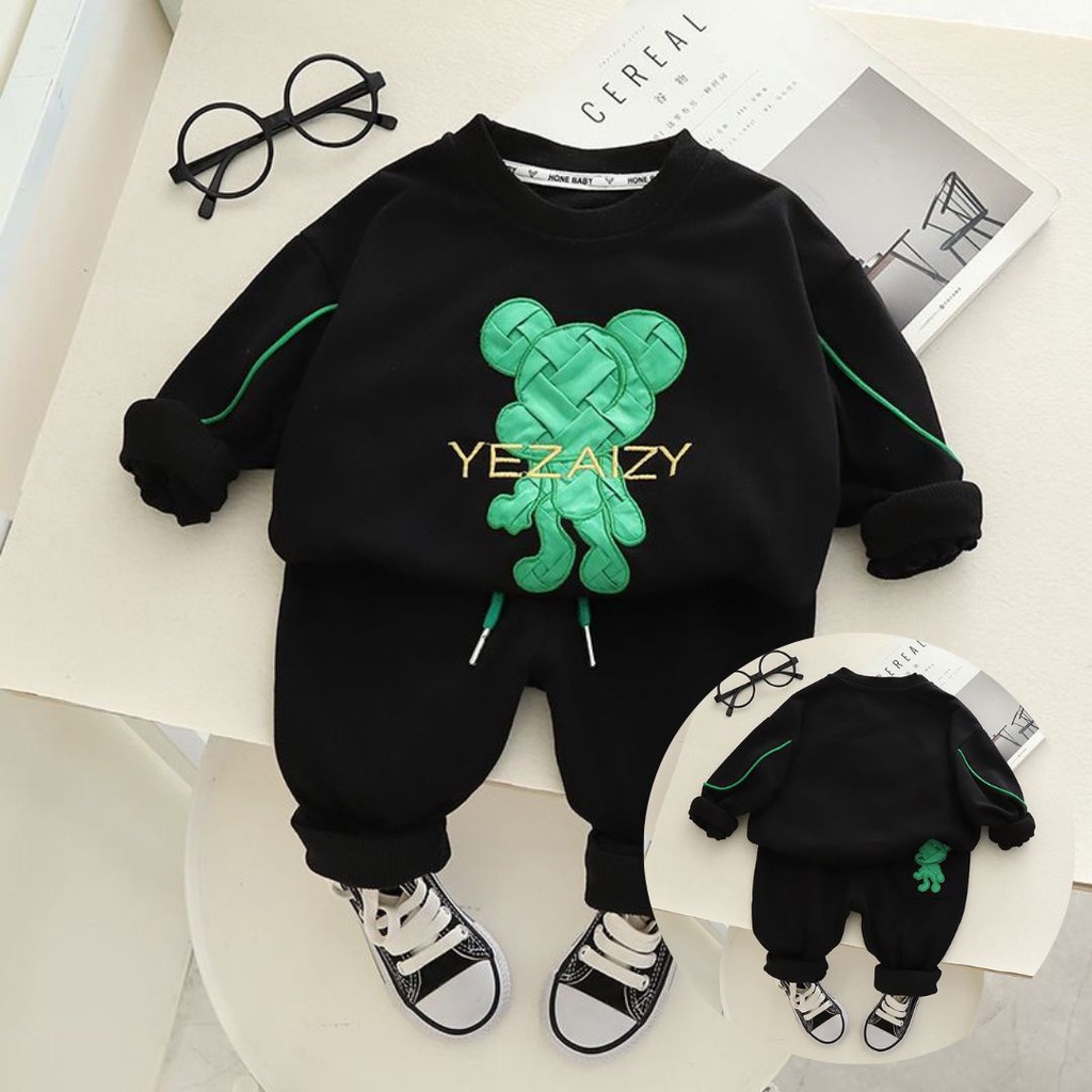 [COD] setelan sweater keren anak laki laki usia 0-5 tahun motif BLACK YEZAIZY import premium / ananakstore
