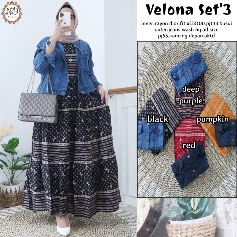 Velona Set #3 By N&B Gamis Set Lepasan Outer Jeans Wash