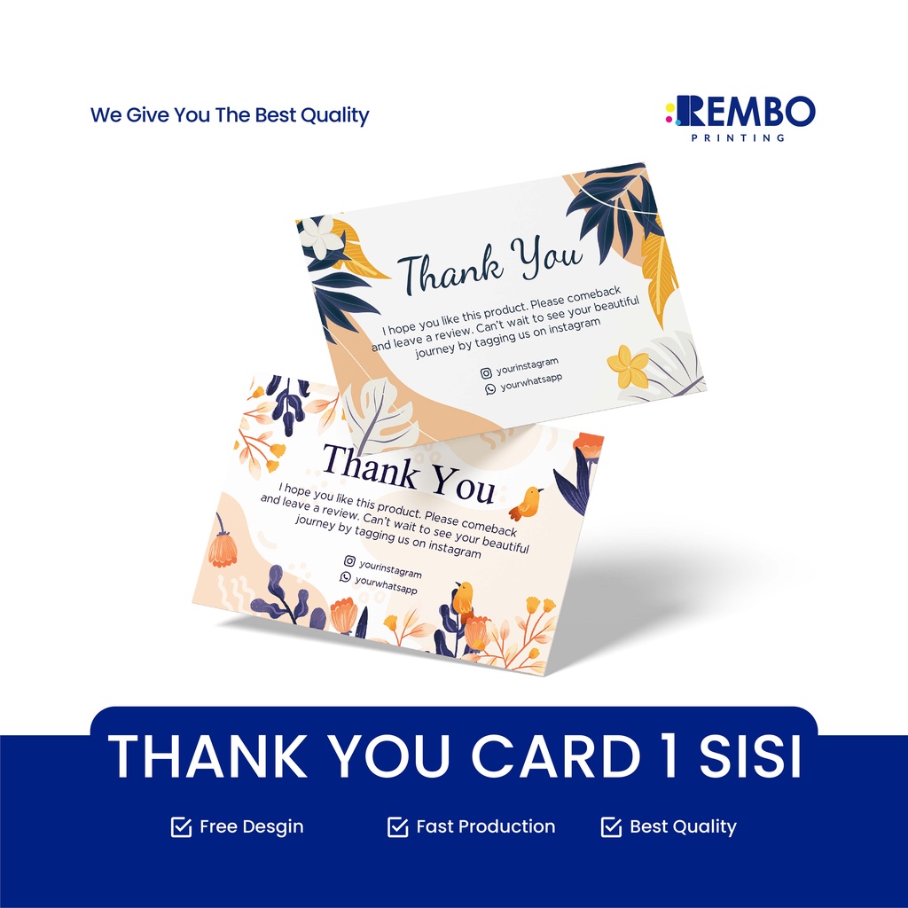 Foto Thank You Card 1 Sisi - Kartu Souvenir - Kartu Hampers