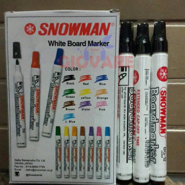 

SPIDOL SNOWMAN WHITEBOARD / WHITE BOARD MARKER BG-12 ( SATUAN ) MERAH BIRU HITAM