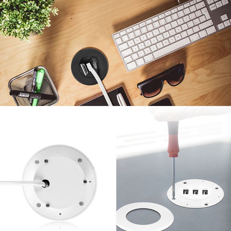 Zzone5cm Grommet Hole In Desk Mounting 3 Ports Usb 2 0 Hub For Pc