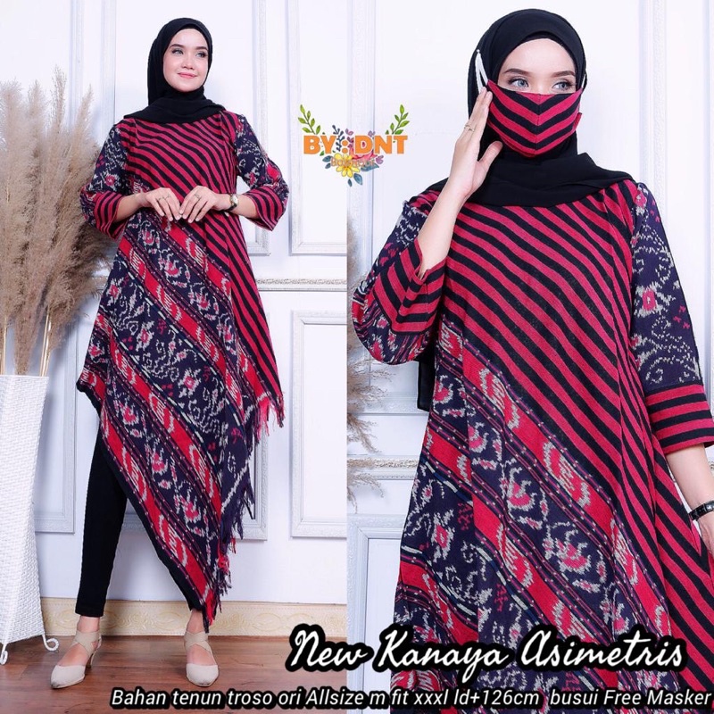 Kanaya Long Tunik Asimetris Tenun Troso