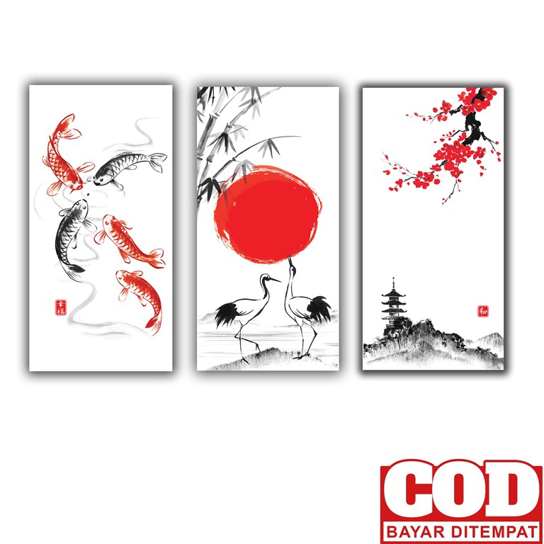 Lukisan Dekorasi Jepang Poster Hiasan Dinding Jepang 1 Set 3 Pcs Shopee Indonesia