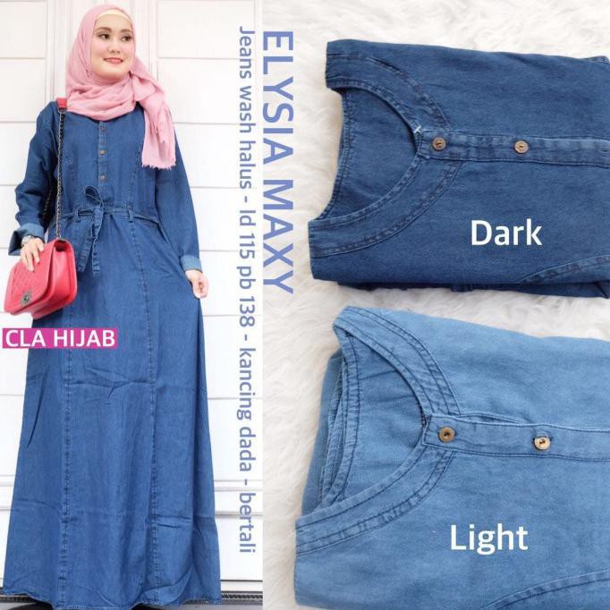 SEDIA NEW ELLISIA MAXY GAMIS LONGDRESS BUSUI JEANS TERBARU JUMBO LD 115CM