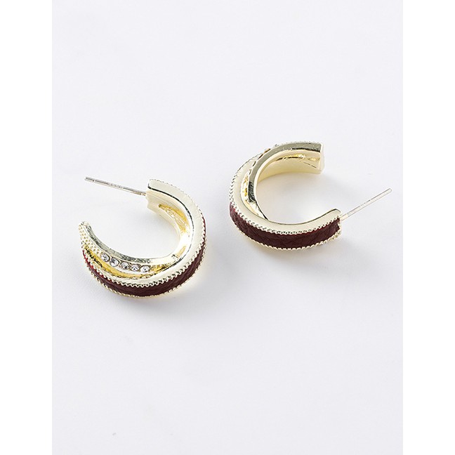 LRC Anting Tusuk Fashion Semicircular Leather Cross Earrings With Diamonds D71095