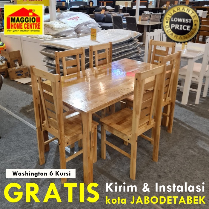 MEJA MAKAN KAYU 6 KURSI - MEJA MAKAN SET 6 KURSI - WASHINGTON 6 KURSI - MAGGIO