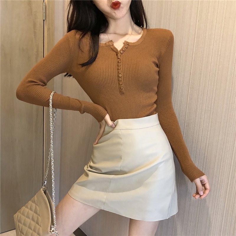 Sweater Ketat V-neck Ramping Wanita Korea Tipis Seksi Pendek atasan