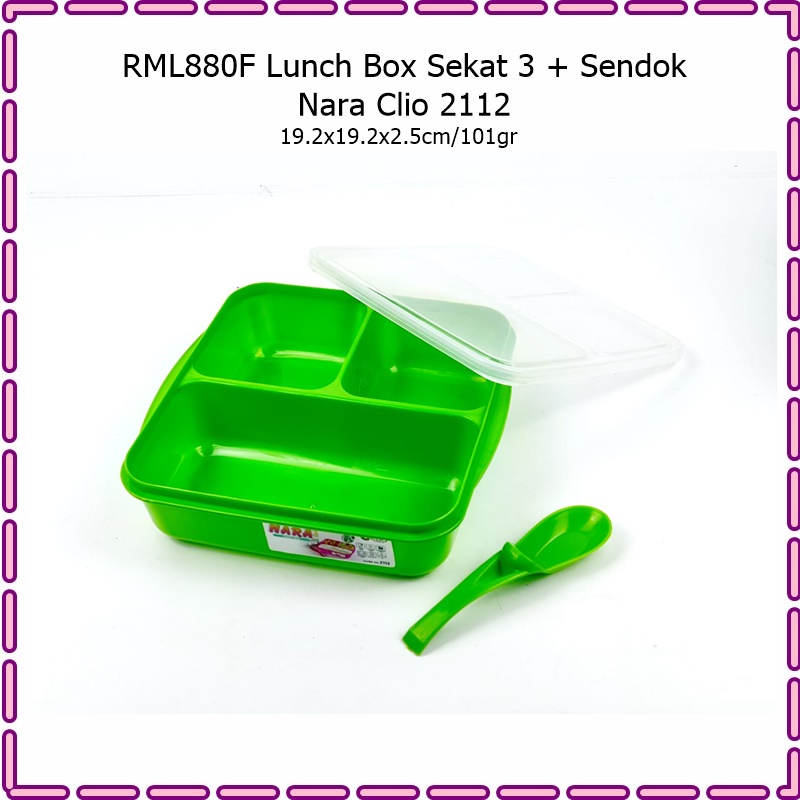 RML880F Lunch Box/Kotak Makan Sekat 3 + Sendok Nara Clio 2112