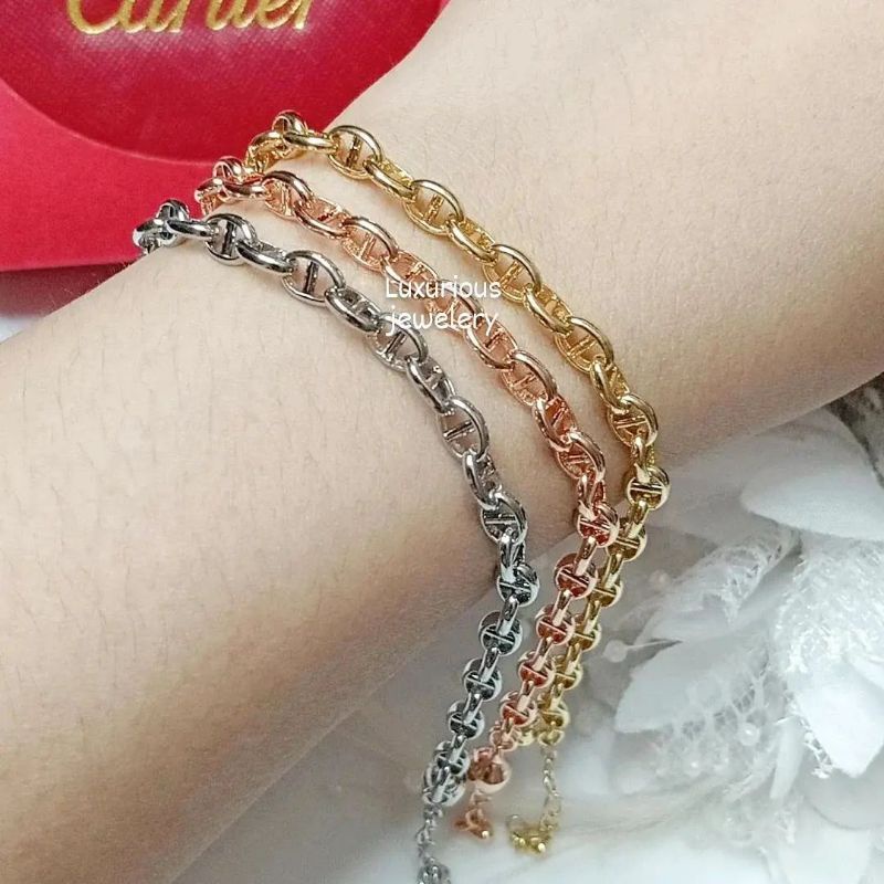 Gelang tangan Rantai paperclip Replika Berlian lapis emas