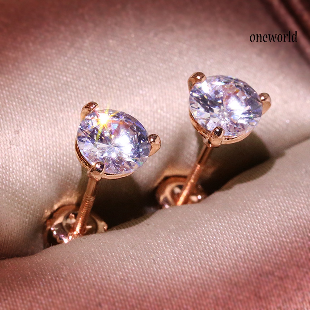 OW# 1 Pair Fashion Elegant Round Rhinestone Women Triangle Ear Stud Earring Gift