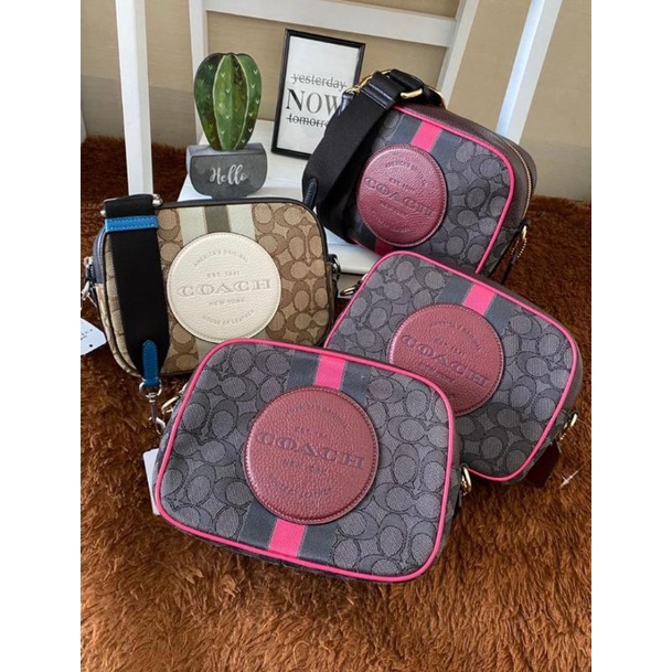 Tas Coach 1912 Jacquard Dempsey Camera Bag  Black Wine Multi Khaki New Original