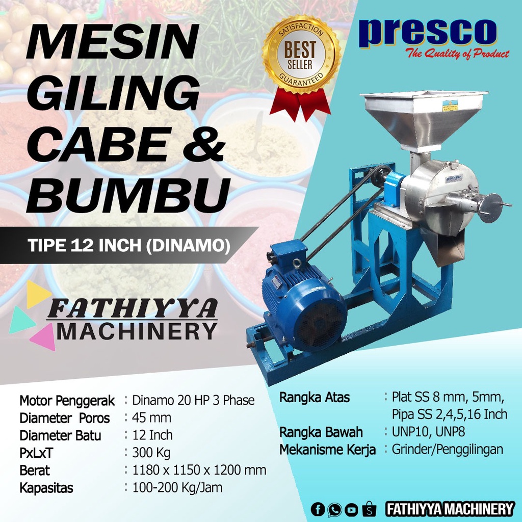 Mesin Giling Cabe dan Bumbu Tipe 12 inch Dinamo