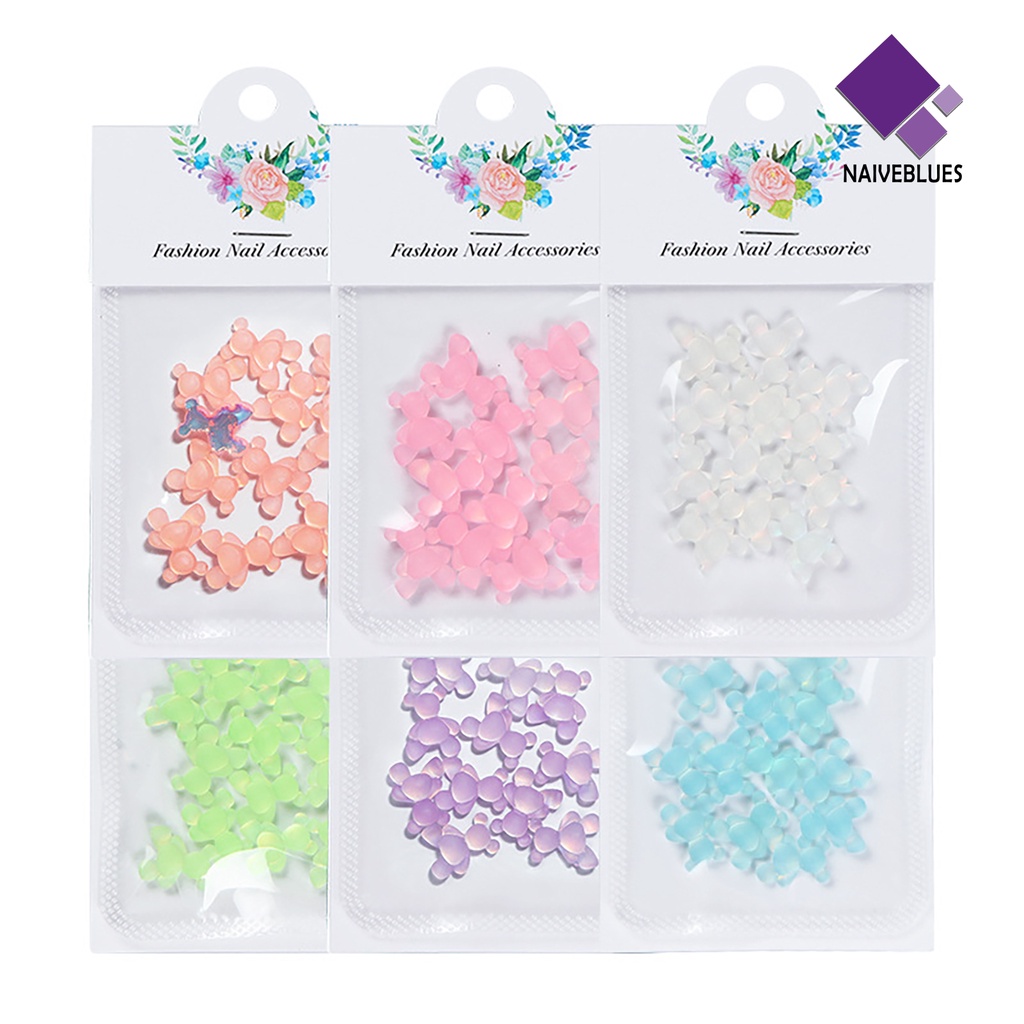 Naiveblue &gt; 10Pcs / Set Stiker Kuku Motif Beruang Glow In The Dark Untuk Nail Art / Manicure