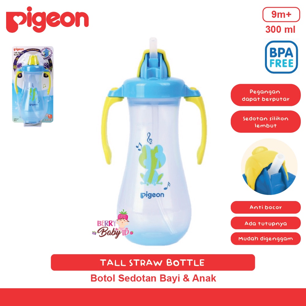 Pigeon Tall Straw Bottle Botol Minum Sedotan Bayi Anak BPA Free 300 ml Berry Mart