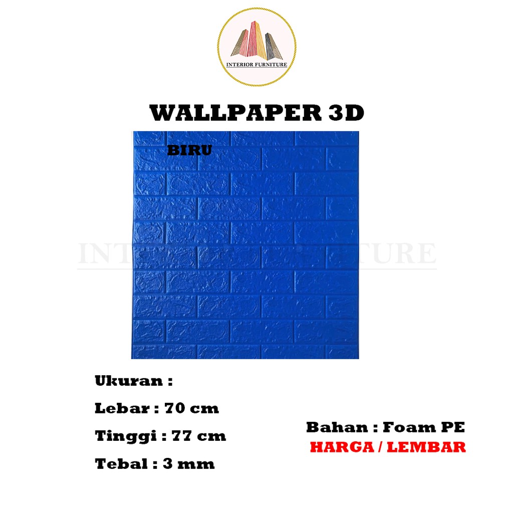Wallpaper Dinding 3D Motif Bata Wood Foam Dekorasi Kamar Dekorasi Ruang Tamu murah 70x77cm-Biru Tua