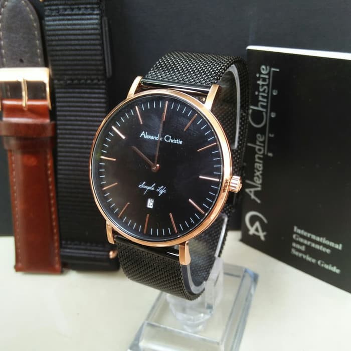 JAM TANGAN PRIA ASLI  ALEXANDRE CHRISTIE AC 8566 PRIA ROSEGOLD BLACK RANTAI PASIR ORIGINAL  I