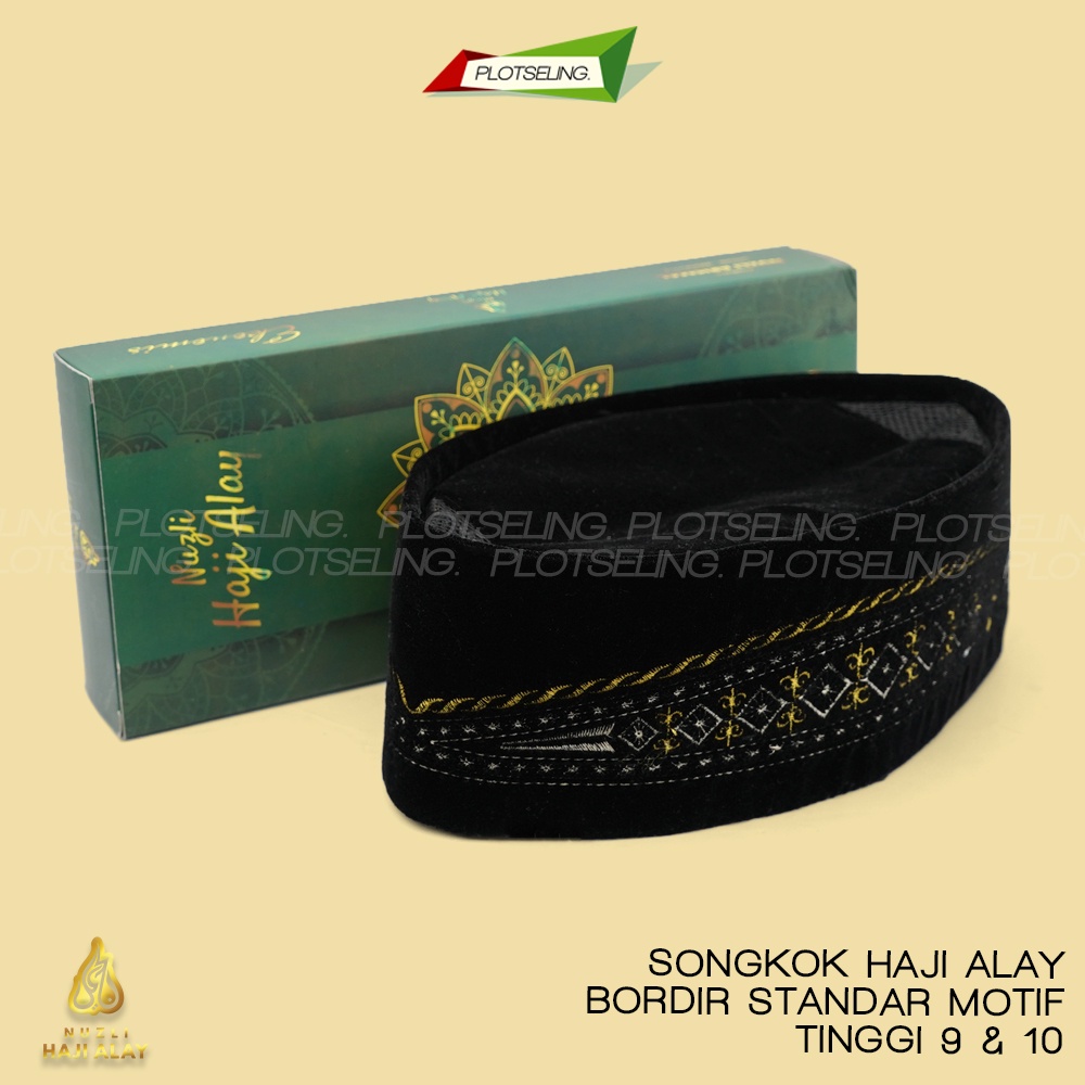 Songkok HAJI ALAY BORDIR STANDARD AC Tinggi 9 Peci Sholat Hitam Motif Full Batik NU Kopiah Shalat Beludru Anak Laki Santri Pesantren Ukuran Pria Dewasa Pendek Kopyah Putih Polos Karakter Nama Nasional Kopeah Susun Solat Bulat Bludru Malaysia Ori