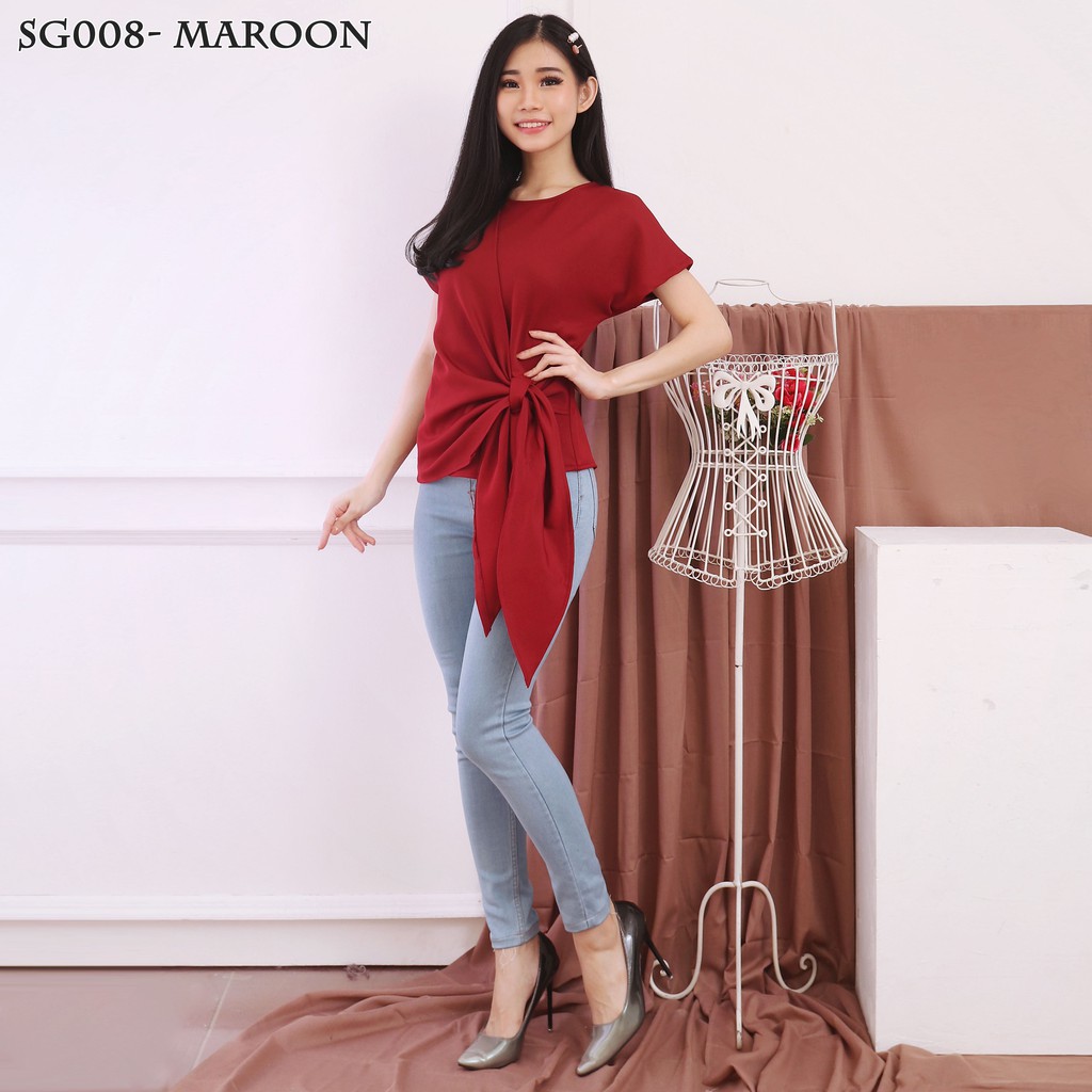 Baju wanita blouse wanita scuba merah maroon biru navy sg008 fashion trendy-1