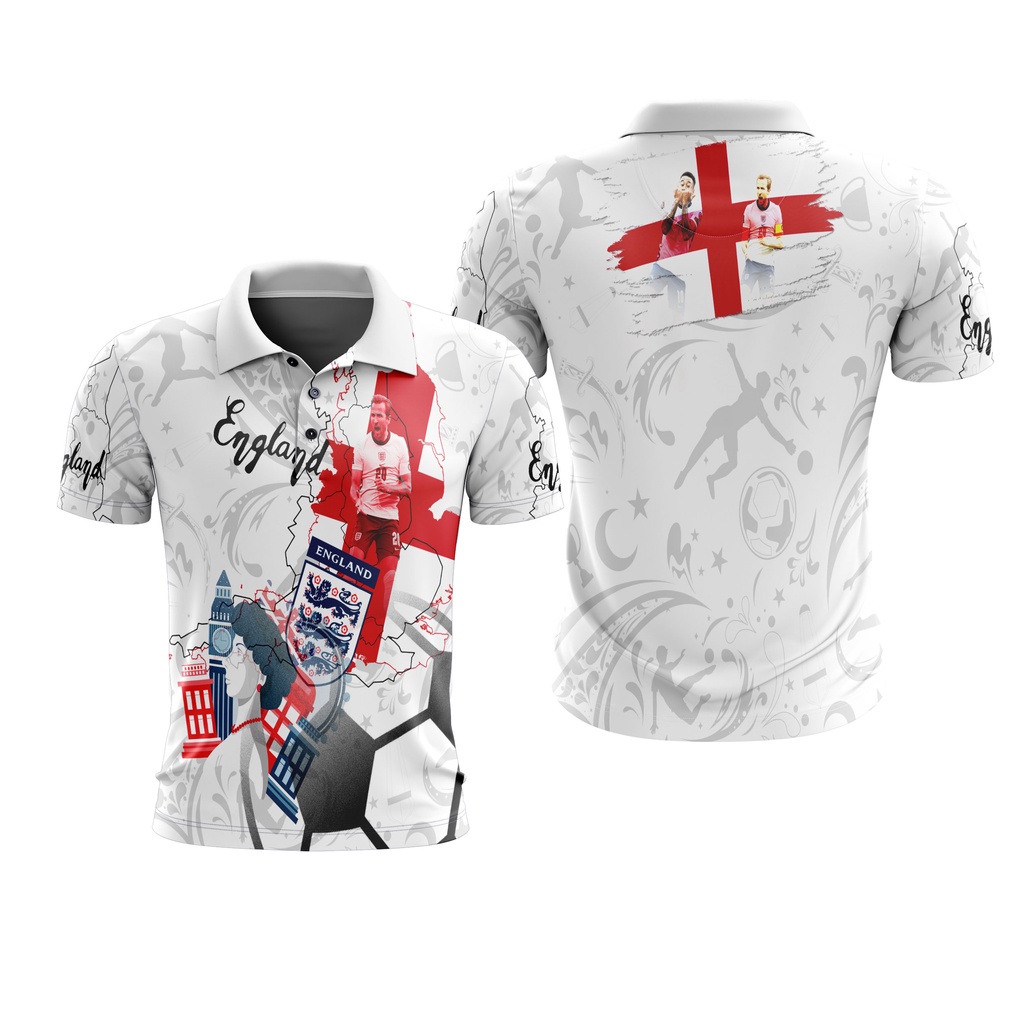 Kaos Polo Wangki Sepak Bola Piala Dunia Qatar 2022 England Custom Full Printing