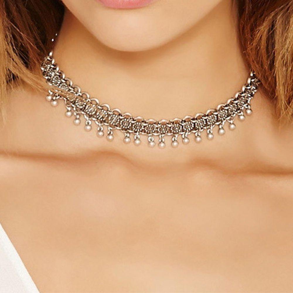 REBUY Rebuy Rantai Hadiah Punk Hot Wanita Pernyataan Chunky Bib Choker Alloy Necklace