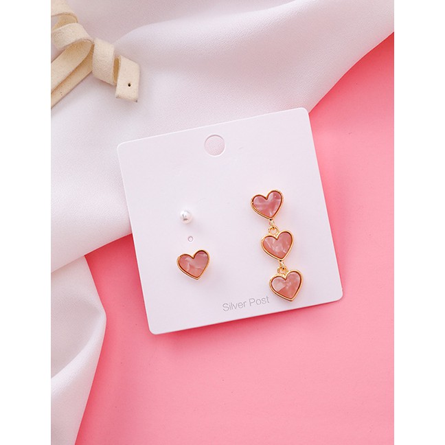 LRC Anting Tusuk Fashion Silver Needle Asymmetric Love Imitation Stone F56792