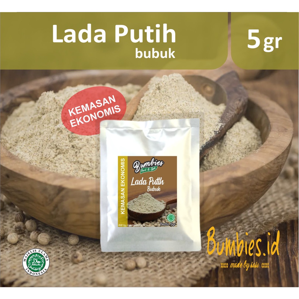 

Lada Putih Bubuk 5 gram bumbies kemasan ekonomis | Finely Ground White Pepper | Merica Putih