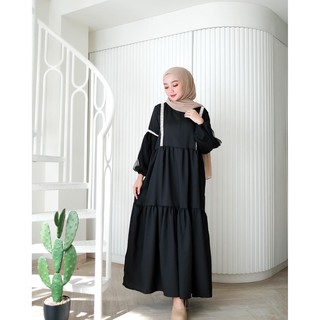 COD Gamis Hayla Dress Muslim Hitam Bahan Moscrepe Renda  